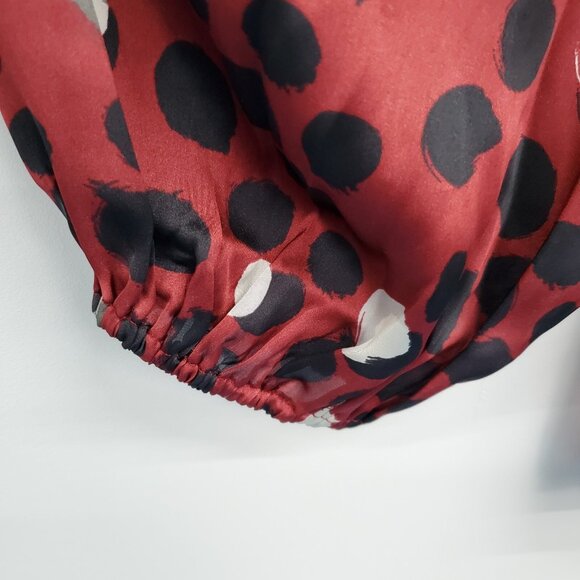 Monroe & Main Red Polka Dot Print Peasant Blouse L Sheer 3/4 Balloon Sleeve Top - Picture 7 of 15